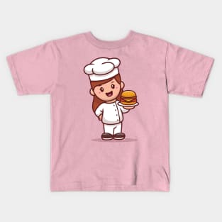 Woman Chef With Burger Kids T-Shirt